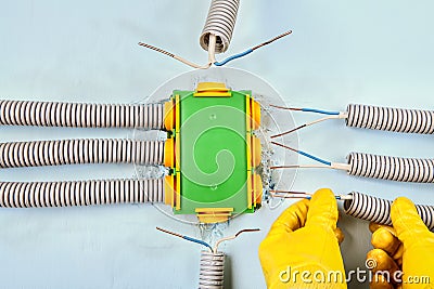 Electrical work, wiring installation services Stock Photo