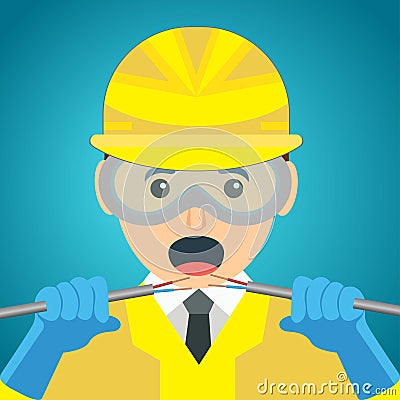 Man holding a broken, electrical cable, electrician concept Vector Illustration