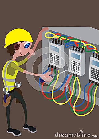 Electrician busy with his tools Vector Illustration