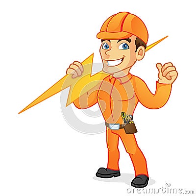 Electrician carrying lightning bolt Stock Photo