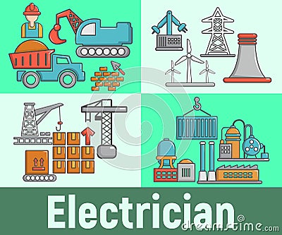 Electrician concept banner, cartoon style Vector Illustration