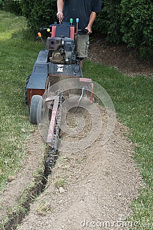 Electrician Contractor Dig Trench for Electrical Stock Photo