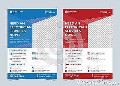 electrician flyer. Electrician and Electrical Company Flyer Home Appliance Repair Service Flyer Vector Illustration