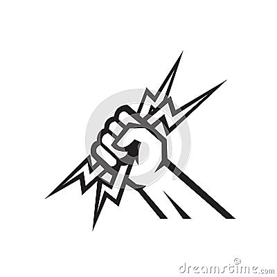 Electrician Hand Holding Lightning Bolt Side View Icon Black and White Vector Illustration