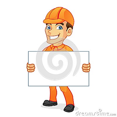 Electrician holding blank sign Stock Photo