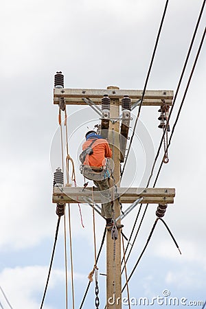 Electrician lineman repairman Stock Photo