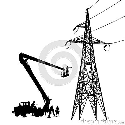 Electrician, making repairs at a power pole Vector Illustration