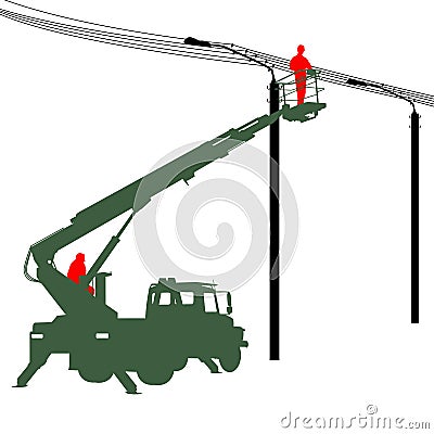 Electrician, making repairs at a power pole. Vector illustration Vector Illustration