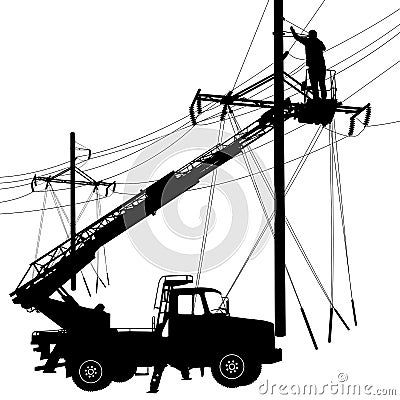 Electrician, making repairs at a power pole. Vector illustration Vector Illustration