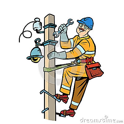 Electrician on the power pole Vector Illustration