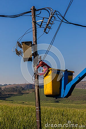 Electrician Repairs Transformer Hoist Editorial Stock Photo