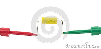 Electrician`s probes testing capacitor Stock Photo