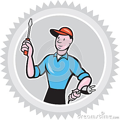 Electrician Screwdriver Plug Rosette Cartoon Vector Illustration