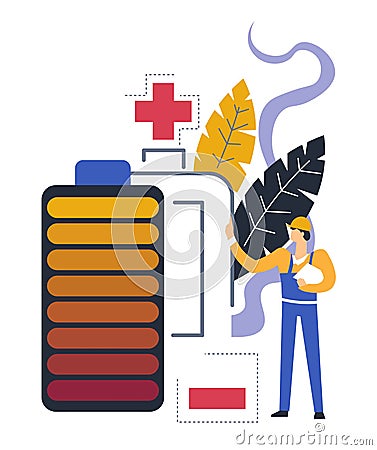 Electrician service man wearing helmet and uniform with plan Vector Illustration