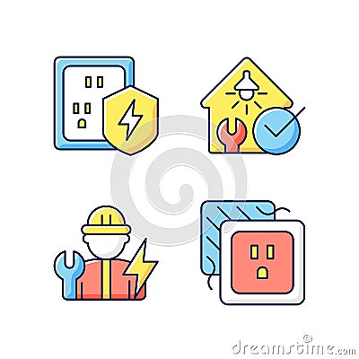 Electrician service RGB color icons set Vector Illustration