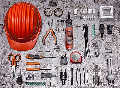 Electrician tools background Stock Photo
