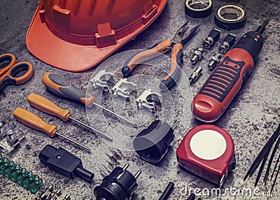 Electrician tools background Stock Photo