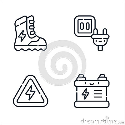 Electrician tools and line icons. linear set. quality vector line set such as charging battery, electricity, plug Vector Illustration