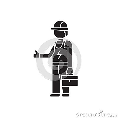 Electrician work black vector concept icon. Electrician work flat illustration, sign Vector Illustration