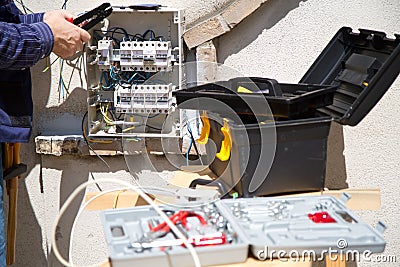 Electrician at work Stock Photo