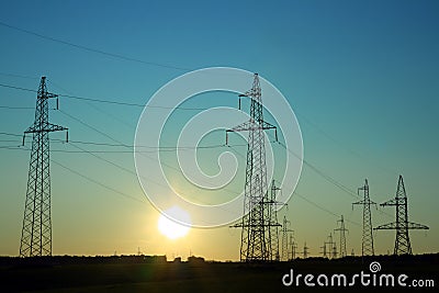 Electricity cable communication towers Stock Photo