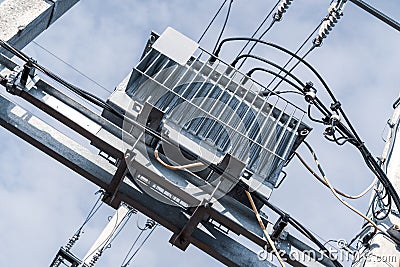 Electricity distribution transformer Stock Photo