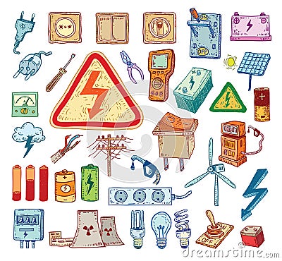 Electricity Doodle icon collection, vector illustration Vector Illustration