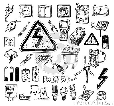 Electricity Doodle icon collection, vector illustration Vector Illustration