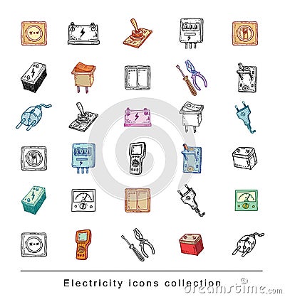 Electricity Doodle icon collection, vector illustration Vector Illustration