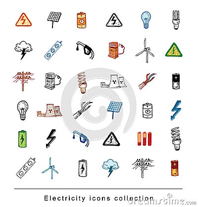 Electricity Doodle icon collection, vector illustration. Vector Illustration