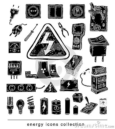 Electricity Doodle icon collection, vector illustration.black Vector Illustration