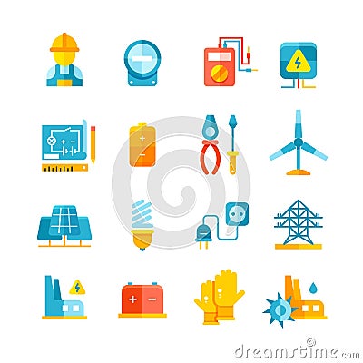 Electricity, electric meter, electrical equipment flat vector icons Vector Illustration