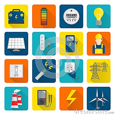 Electricity Energy Icons Set Vector Illustration