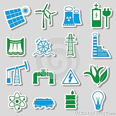 Electricity and energy symbol color stickers set eps10 Vector Illustration