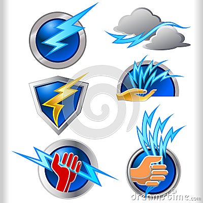 Electricity Energy Symbols and Icons Set Vector Illustration