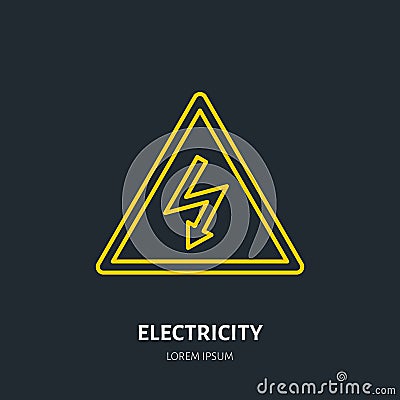 Electricity flat line icon. High voltage danger sign. Warning, electrical safety illustration Vector Illustration