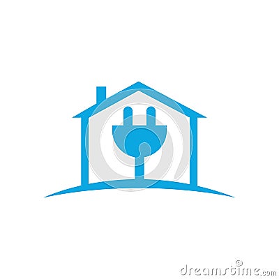 Electricity house with plug home repair vector logo design. Vector Illustration