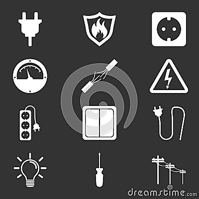 Electricity icon. Vector illustration in flat style on black background. Vector Illustration