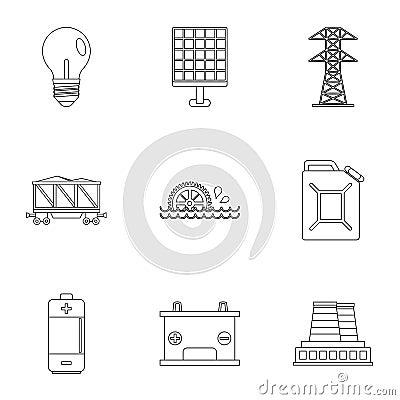 Electricity industry icon set, outline style Vector Illustration