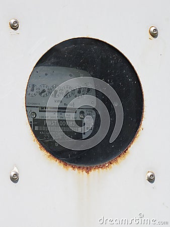 Electricity meter sheltered from the elements Stock Photo