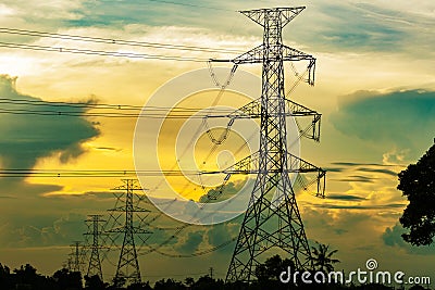 Electricity Pillars at sunset Stock Photo