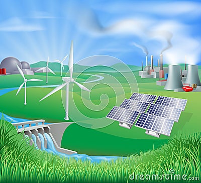 Electricity or power generation methods Vector Illustration