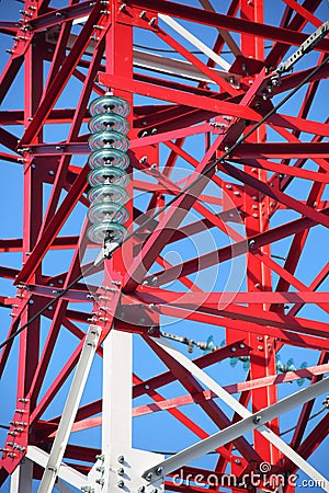 Electricity pylon elements close-up in details Stock Photo