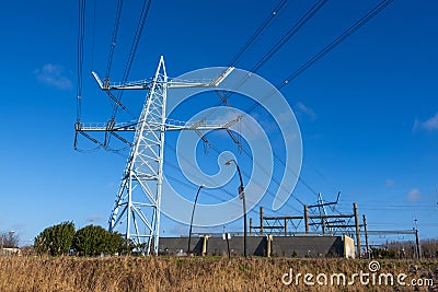 electricity station energy system factory generator storage blue sky sun Stock Photo