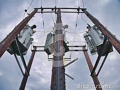 Electricity supply and distribution poles and infrastructure on the Isle of Lewis in the Outer Hebrides in Scotland, UK Editorial Stock Photo