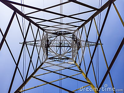 Electricity trellis viewed from below Stock Photo