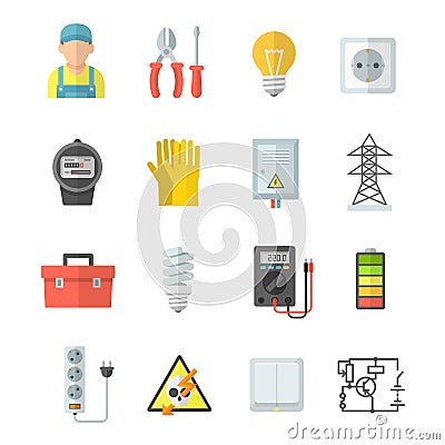 Electricity vector icons in flat style Vector Illustration