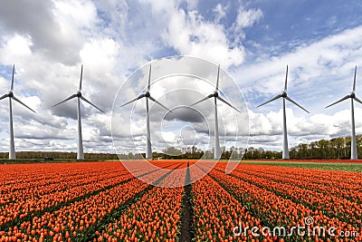 Electricity wind turbines in a row Stock Photo