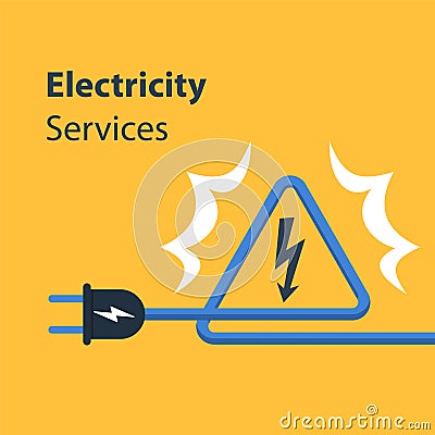 Electricity wires and high voltage sign, repair and maintenance Vector Illustration