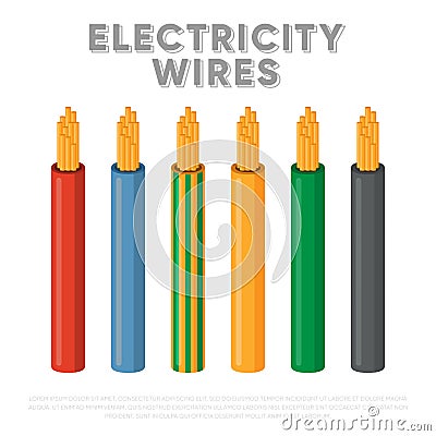 Electricity wires. Multicore industrial cables Vector Illustration